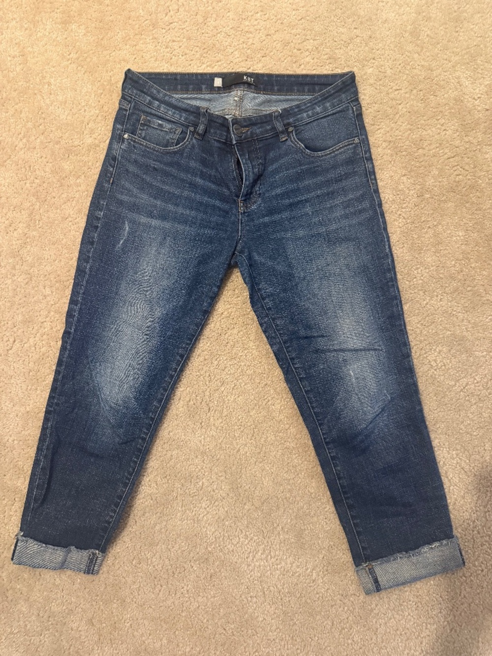 KUT From the Kloth Amy Crop Straight Leg Jeans Size 6 Dark Wash Cuffed
